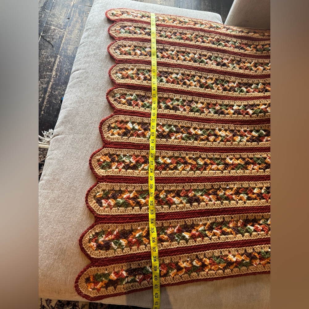 Vintage Handmade Crochet Afghan Blanket Scalloped Granny Stripe Throw Boho Retro - Picture 4 of 6
